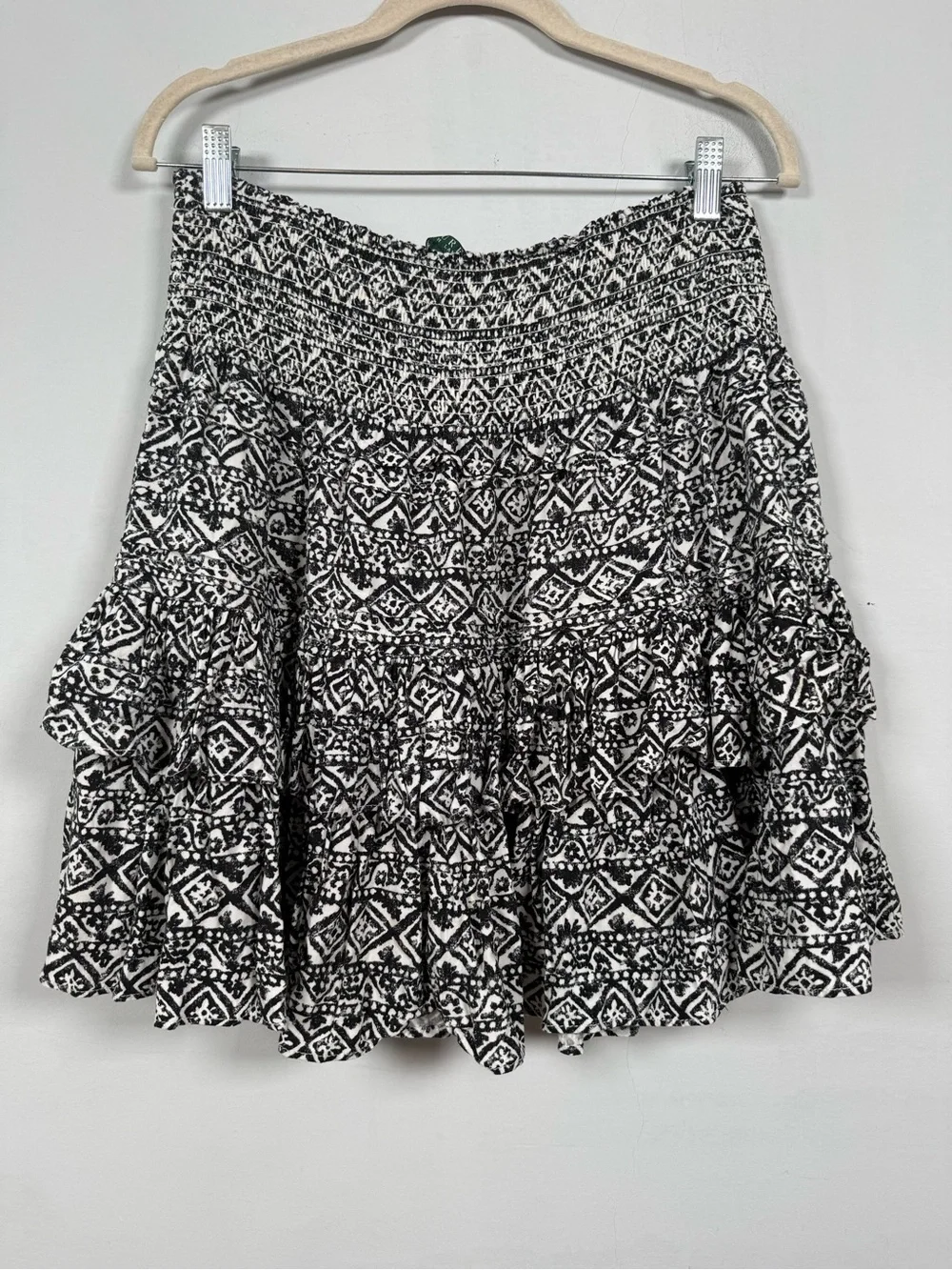 Lauren Ralph Lauren Black & White Tiered Smocked Waist Ruffle Skirt, Size 10